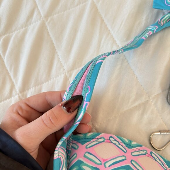Lilly Pulitzer Womens Size 8 Roby Bikini Top WATER YA WAITING FOR Blue Pink Pool - Picture 3 of 8